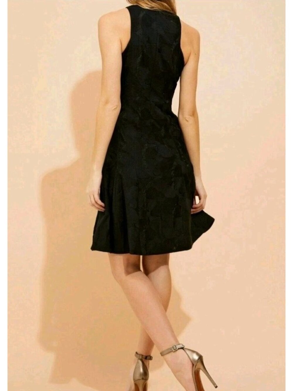 HALSTON HERITAGE NWT  SLEEVELESS HIGH NECK TULIP SKIRT JACQUARD DRESS SIZE 8 - Picture 6 of 11